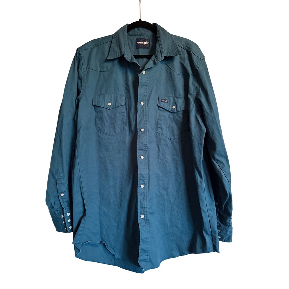 Wrangler Men's Cowboy Cut Western Long Sleeve Snap Work Shirt Teal XL‎ TALL